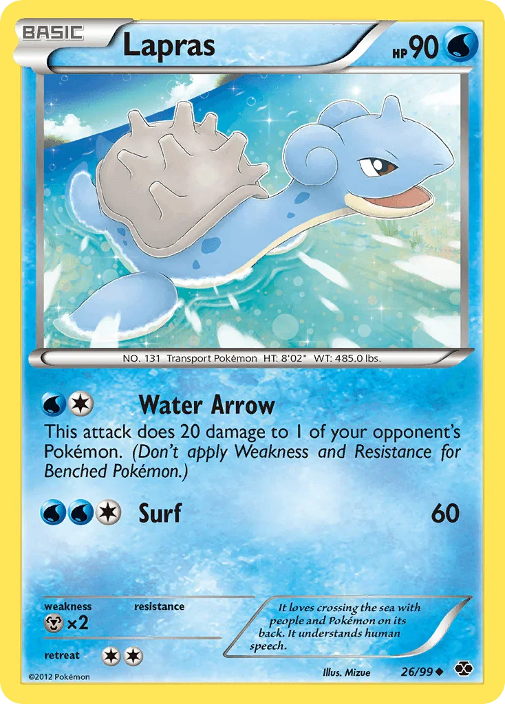 26, Black & White: Next Destinies, Metal[×2], Normal, Reverse Holofoil, Uncommon, Water Lapras (26/99) [Black & White: Next Destinies] - Trading Card World