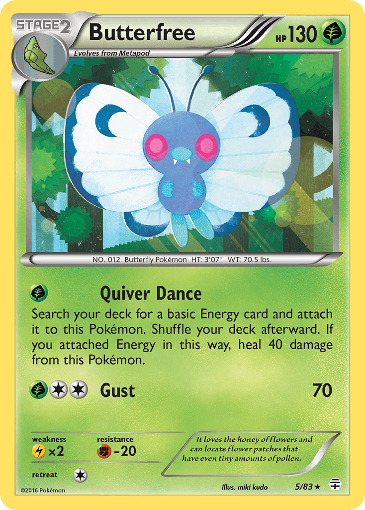 Fighting[-20], Grass, Holo Rare, Holofoil, Lightning[×2], Reverse Holofoil, XY: Generations Butterfree (5/83) [XY: Generations] - Trading Card World