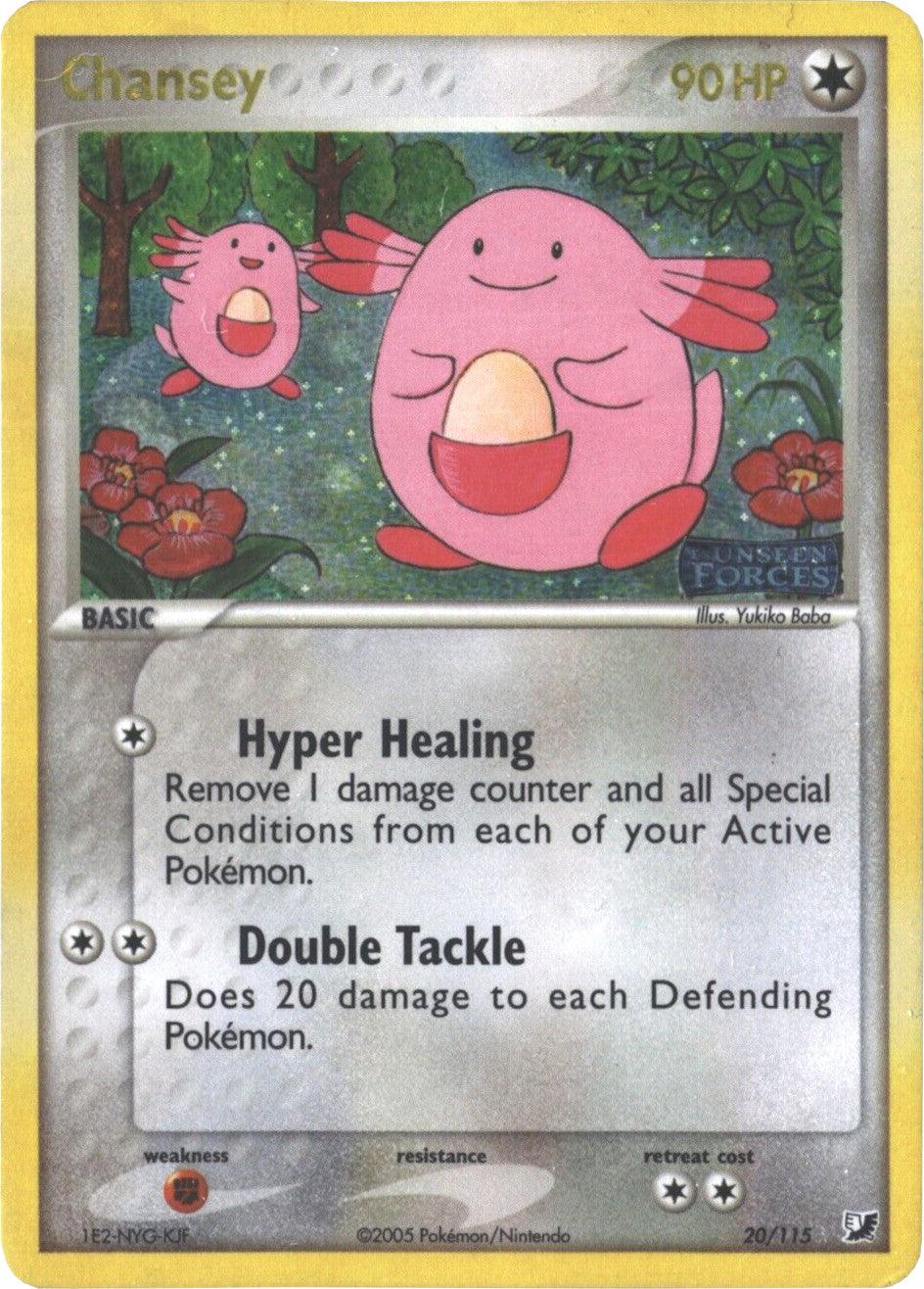 20, Colorless, EX: Unseen Forces, Fighting[×2], Rare, Reverse Holofoil Chansey (20/115) (Stamped) [EX: Unseen Forces] - Trading Card World