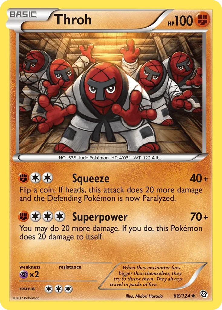 68, Black & White: Dragons Exalted, Fighting, Normal, Psychic[×2], Reverse Holofoil, Uncommon Throh (68/124) [Black & White: Dragons Exalted] - Trading Card World