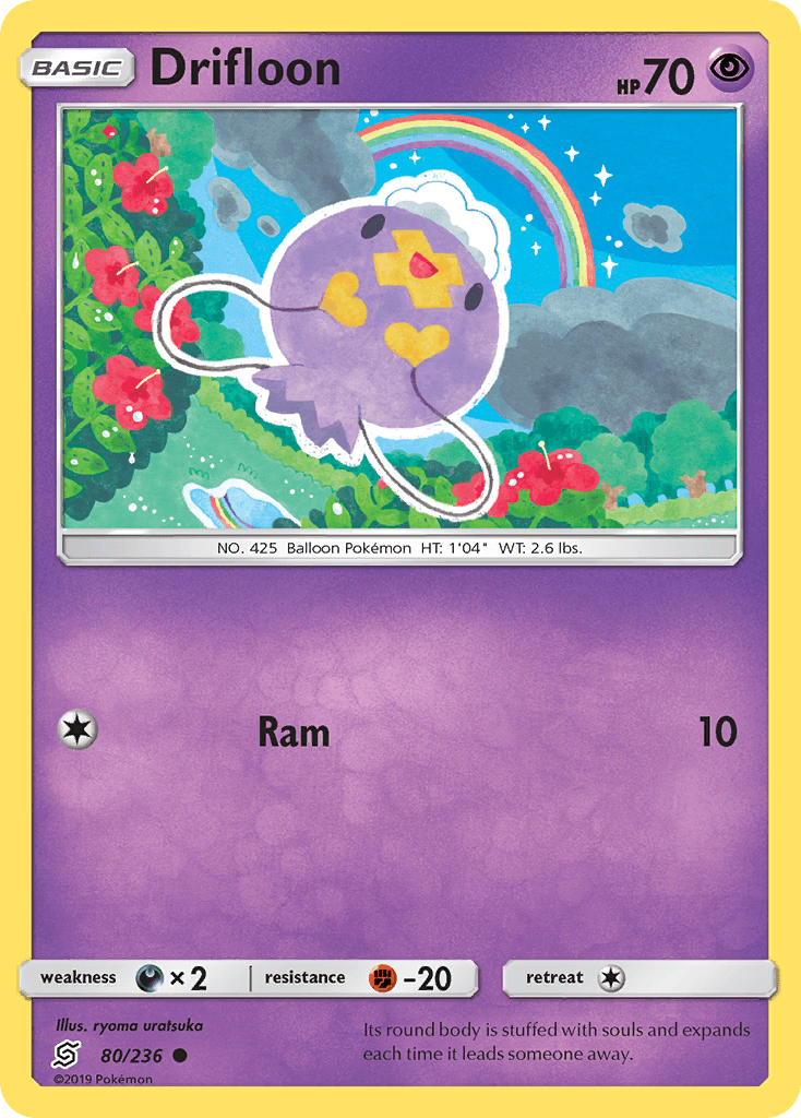 80, Common, Darkness[×2], Fighting[-20], Normal, Psychic, Reverse Holofoil, Sun & Moon: Unified Minds Drifloon (80/236) [Sun & Moon: Unified Minds] - Trading Card World