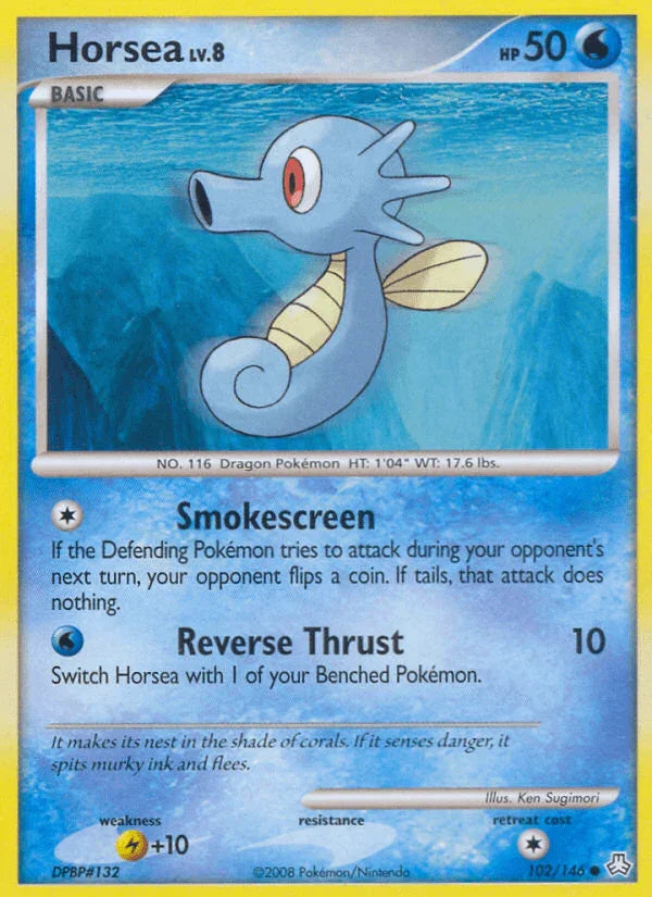 102, Common, Diamond & Pearl: Legends Awakened, Lightning[+10], Normal, Reverse Holofoil, Water Horsea (102/146) [Diamond & Pearl: Legends Awakened] - Trading Card World