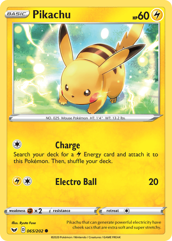 065, Common, Fighting[×2], Lightning, Normal, Reverse Holofoil, Sword & Shield: Base Set Pikachu (065/202) [Sword & Shield: Base Set] - Trading Card World