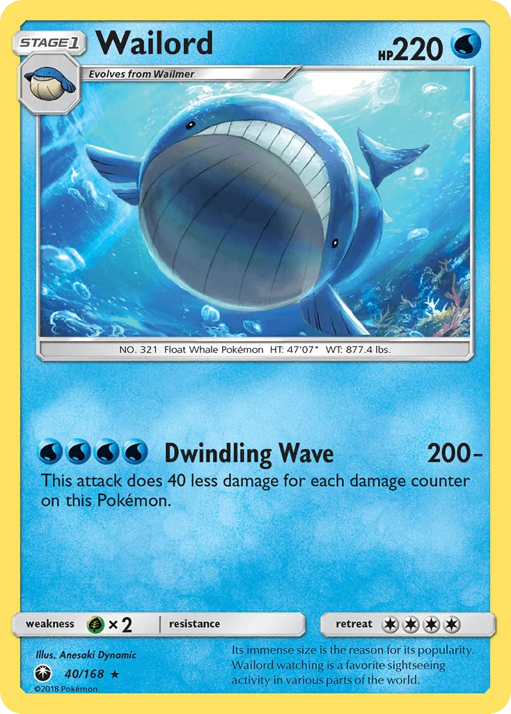 40, Grass[×2], Normal, Rare, Reverse Holofoil, Sun & Moon: Celestial Storm, Water Wailord (40/168) [Sun & Moon: Celestial Storm] - Trading Card World
