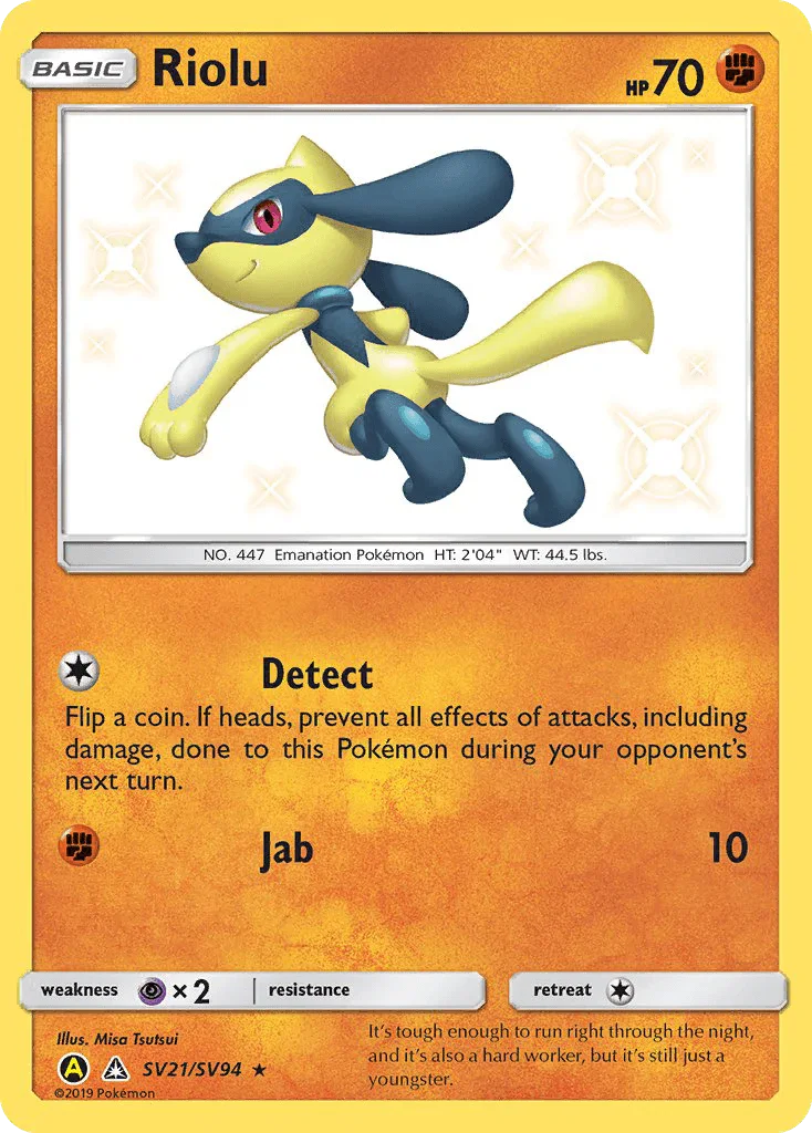 Fighting, Holofoil, Psychic[×2], Sun & Moon: Hidden Fates - Shiny Vault, SV21, Ultra Rare Riolu (SV21/SV94) [Sun & Moon: Hidden Fates - Shiny Vault] - Trading Card World