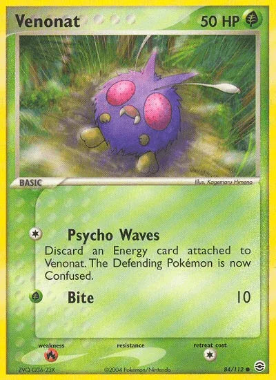 84, Common, EX: FireRed & LeafGreen, Fire[×2], Grass, Normal, Reverse Holofoil Venonat (84/112) [EX: FireRed & LeafGreen] - Trading Card World
