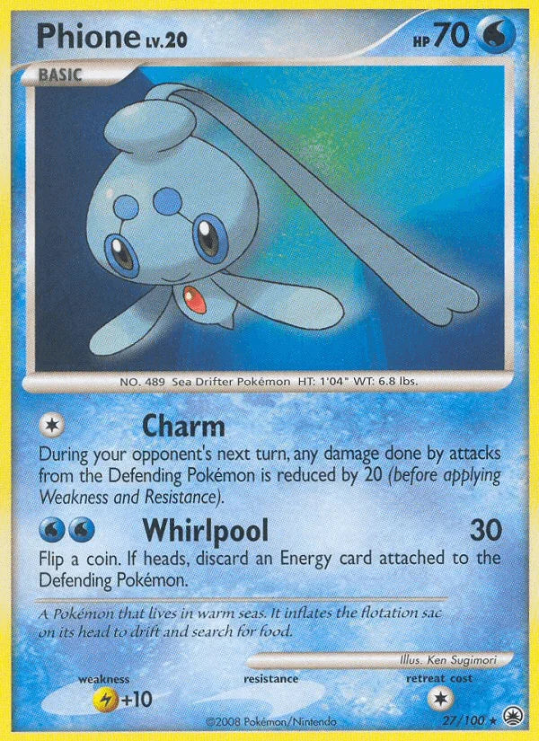 27, Diamond & Pearl: Majestic Dawn, Lightning[+10], Normal, Rare, Reverse Holofoil, Water Phione (27/100) [Diamond & Pearl: Majestic Dawn] - Trading Card World
