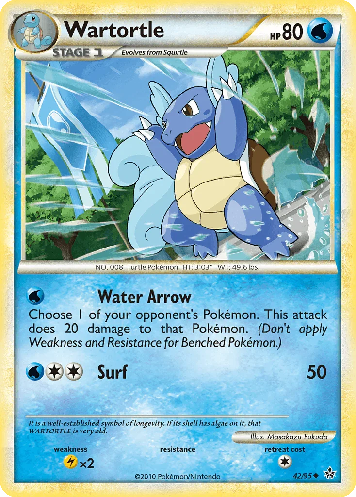42, HeartGold & SoulSilver: Unleashed, Lightning[×2], Normal, Reverse Holofoil, Uncommon, Water Wartortle (42/95) [HeartGold & SoulSilver: Unleashed] - Trading Card World