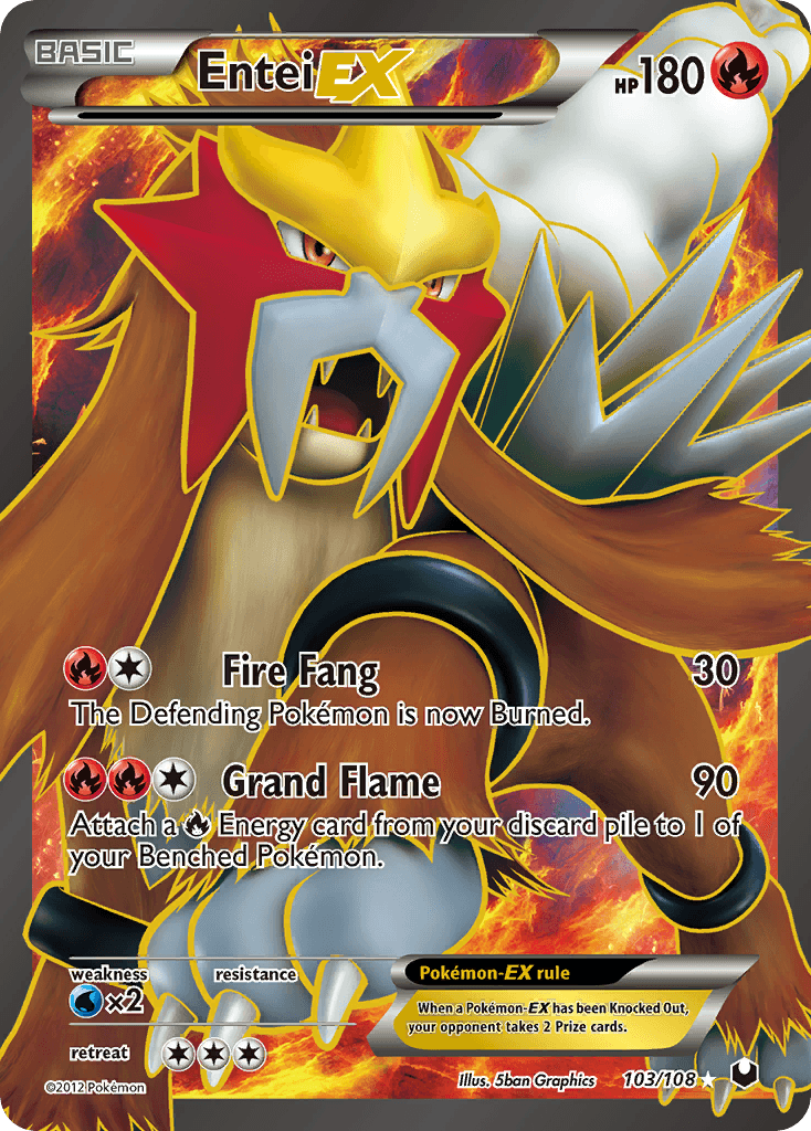 103, Black & White: Dark Explorers, Fire, Holofoil, Ultra Rare, Water[×2] Entei EX (103/108) [Black & White: Dark Explorers] - Trading Card World