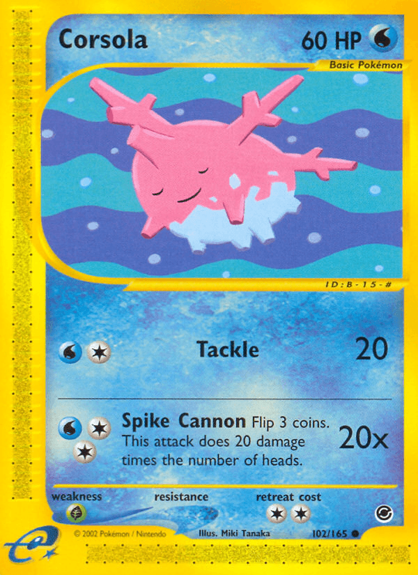 102, Common, Expedition: Base Set, Grass[×2], Normal, Reverse Holofoil, Water Corsola (102/165) [Expedition: Base Set] - Trading Card World
