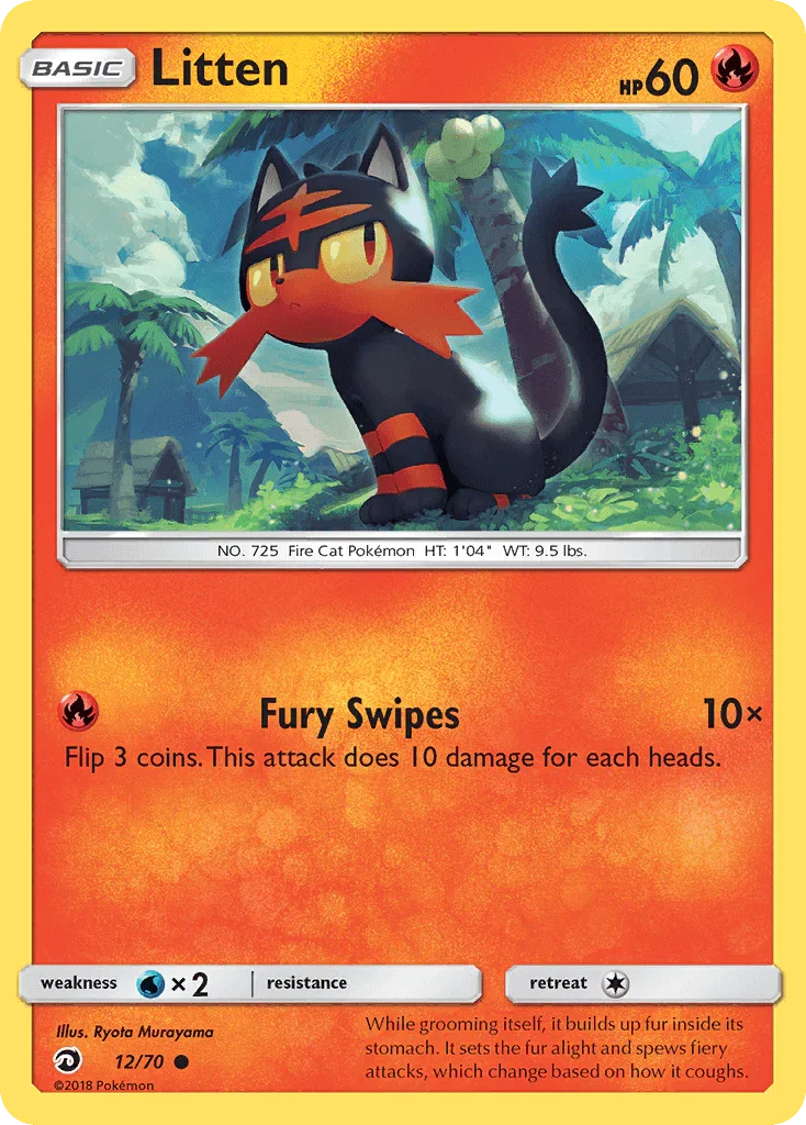 12, Common, Fire, Normal, Reverse Holofoil, Sun & Moon: Dragon Majesty, Water[×2] Litten (12/70) [Sun & Moon: Dragon Majesty] - Trading Card World