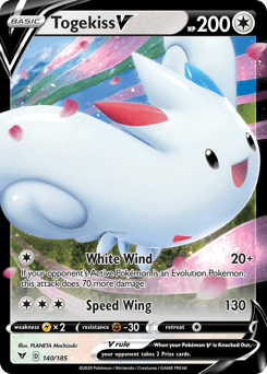 140, Colorless, Fighting[-30], Holofoil, Lightning[×2], Sword & Shield: Vivid Voltage, Ultra Rare Togekiss V (140/185) [Sword & Shield: Vivid Voltage] - Trading Card World
