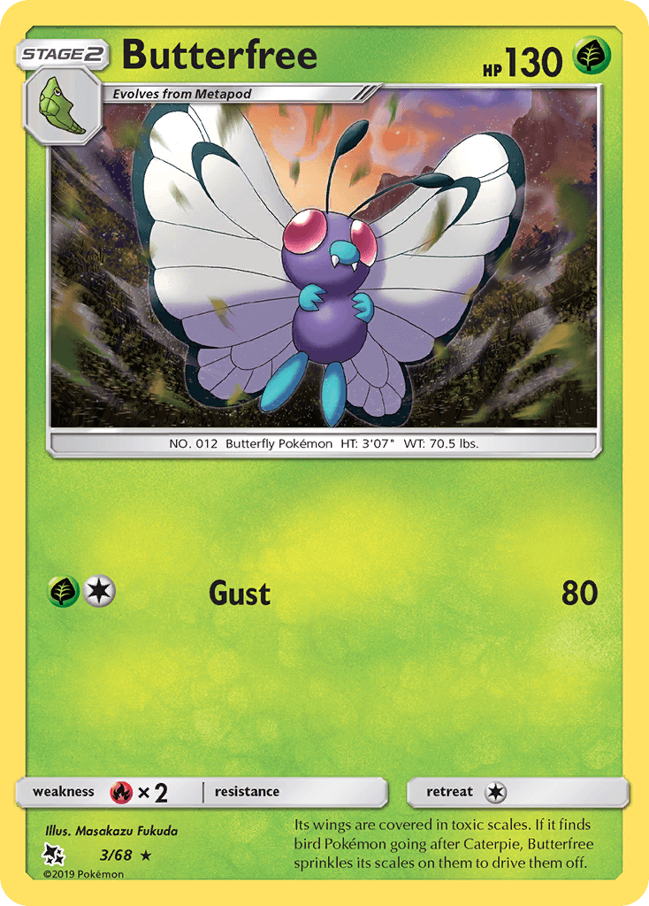Fire[×2], Grass, Normal, Rare, Reverse Holofoil, Sun & Moon: Hidden Fates Butterfree (3/68) [Sun & Moon: Hidden Fates] - Trading Card World