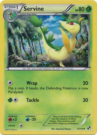 Black & White: Base Set, Fire[×2], Grass, Holofoil, Uncommon, Water[-20] Servine (3/114) (Cracked Ice Holo) [Black & White: Base Set] - Trading Card World