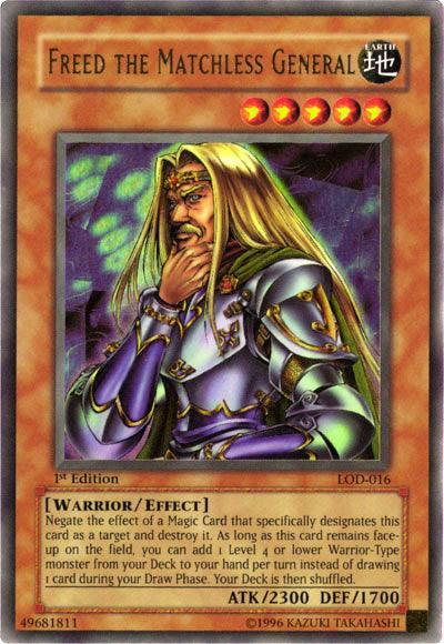 1st Edition, Earth, Effect Monster, Legacy of Darkness, Ultra Rare, Unlimited, Warrior Freed the Matchless General [LOD-016] Ultra Rare - Trading Card World