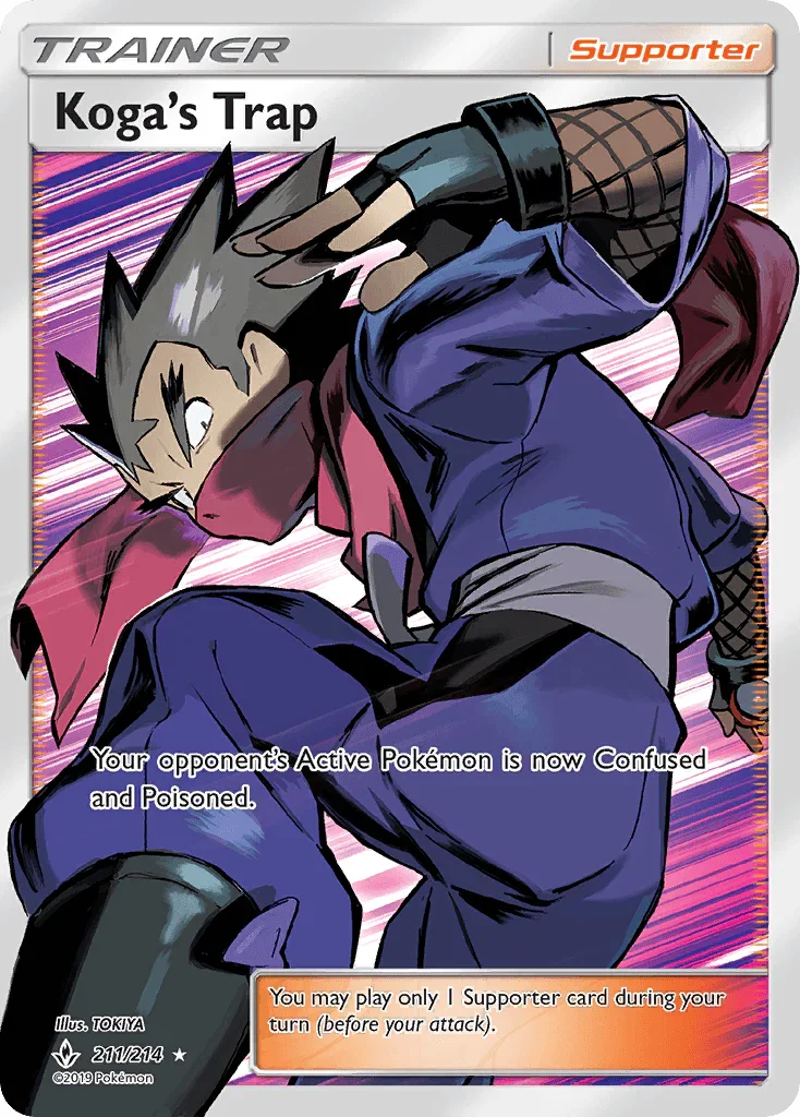 211, Holofoil, Sun & Moon: Unbroken Bonds, Supporter, Ultra Rare Koga's Trap (211/214) [Sun & Moon: Unbroken Bonds] - Trading Card World
