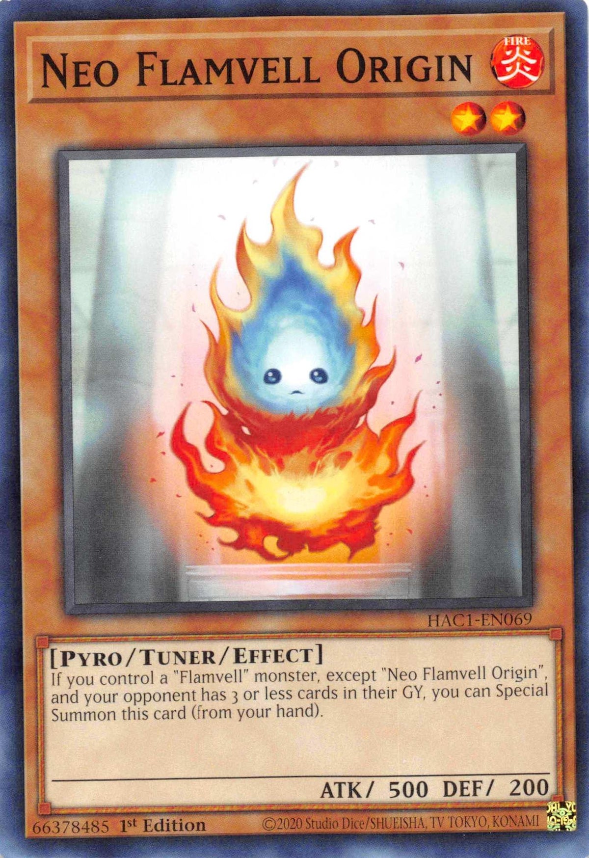 1st Edition, Common, Fire, Hidden Arsenal: Chapter 1, Pyro, Tuner/Effect Monster Neo Flamvell Origin [HAC1-EN069] Common - Trading Card World