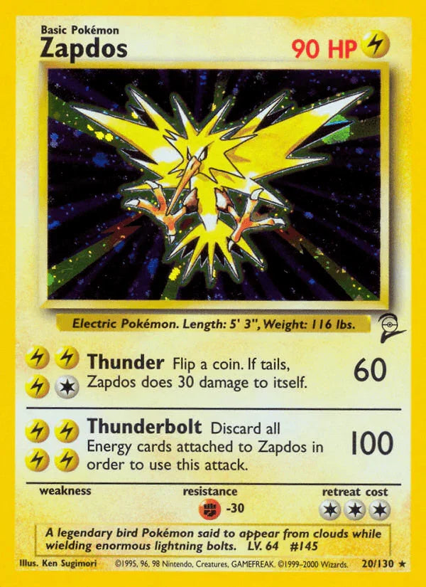 20, Base Set 2, Fighting[-30], Holo Rare, Holofoil, Lightning Zapdos (20/130) [Base Set 2] - Trading Card World