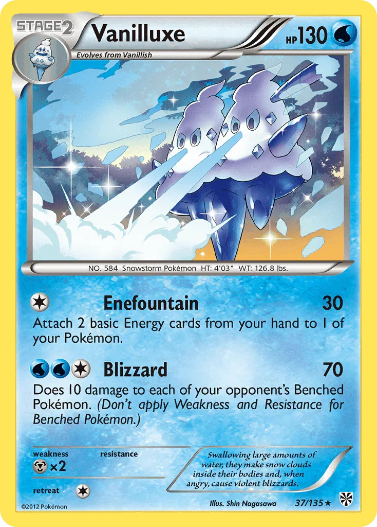 37, Black & White: Plasma Storm, Metal[×2], Normal, Rare, Reverse Holofoil, Water Vanilluxe (37/135) [Black & White: Plasma Storm] - Trading Card World