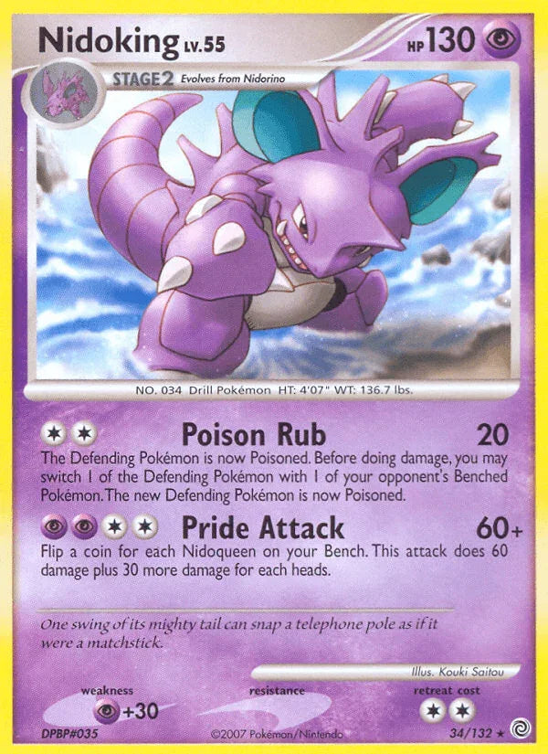 34, Diamond & Pearl: Secret Wonders, Normal, Psychic, Psychic[+30], Rare, Reverse Holofoil Nidoking (34/132) [Diamond & Pearl: Secret Wonders] - Trading Card World