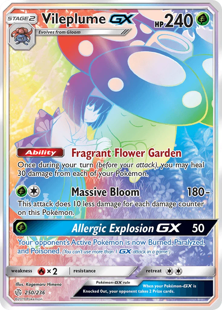 250, Fire[×2], Grass, Holofoil, Secret Rare, Sun & Moon: Cosmic Eclipse Vileplume GX (250/236) [Sun & Moon: Cosmic Eclipse] - Trading Card World
