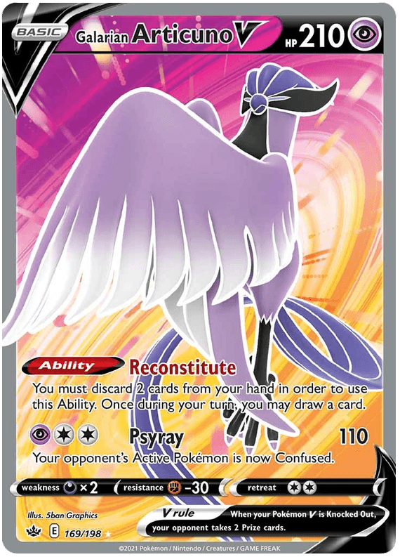 169, Darkness [x2], Fighting [-30], Holofoil, Psychic, Sword & Shield: Chilling Reign, Ultra Rare Galarian Articuno V (169/198) [Sword & Shield: Chilling Reign] - Trading Card World