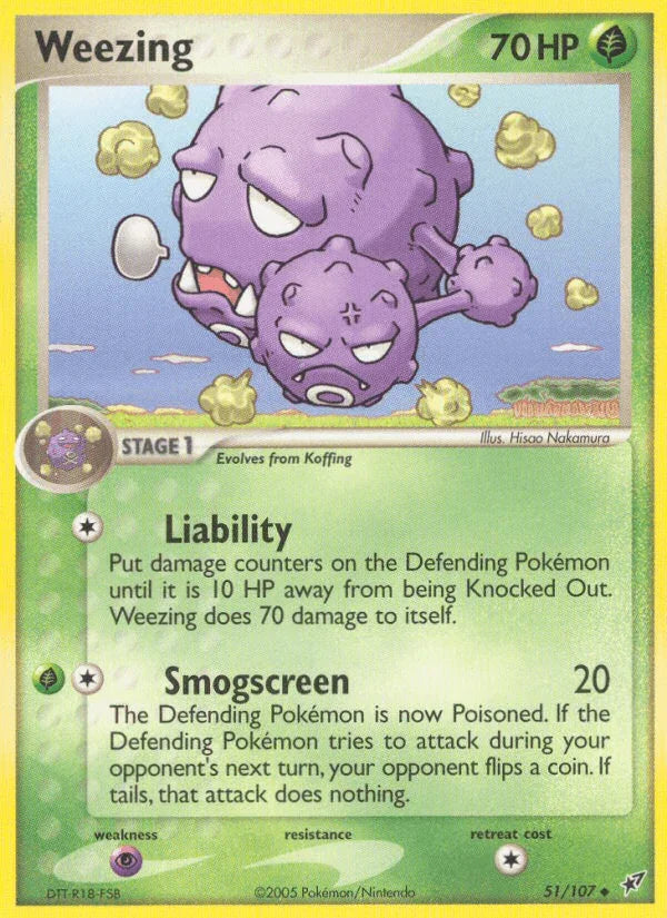 51, EX: Deoxys, Grass, Normal, Psychic[×2], Uncommon Weezing (51/107) [EX: Deoxys] - Trading Card World