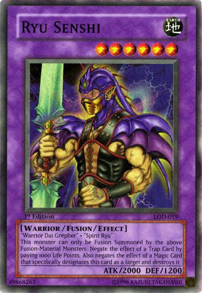 1st Edition, Earth, Fusion/Effect Monster, Legacy of Darkness, Super Rare, Unlimited, Warrior Ryu Senshi [LOD-019] Super Rare - Trading Card World