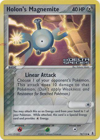 70, Common, EX: Delta Species, Fire[×2], Grass[-30], Metal, Reverse Holofoil Holon's Magnemite (70/113) (Stamped) [EX: Delta Species] - Trading Card World