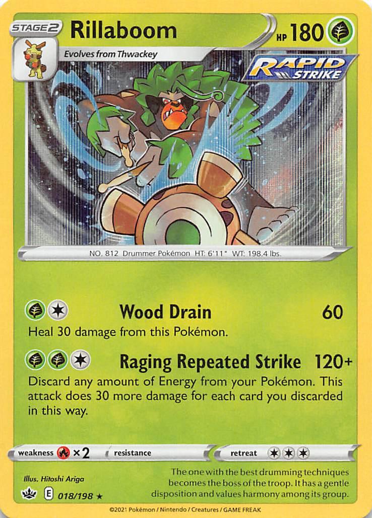 018, Fire [x2], Grass, Holo Rare, Holofoil, Reverse Holofoil, Sword & Shield: Chilling Reign Rillaboom (018/198) [Sword & Shield: Chilling Reign] - Trading Card World