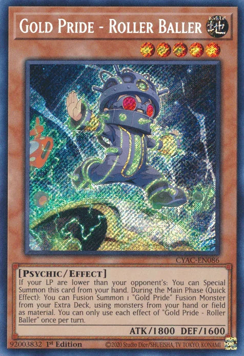 1st Edition, Cyberstorm Access, Earth, Effect Monster, Psychic, Secret Rare Gold Pride - Roller Baller [CYAC-EN086] Secret Rare - Trading Card World