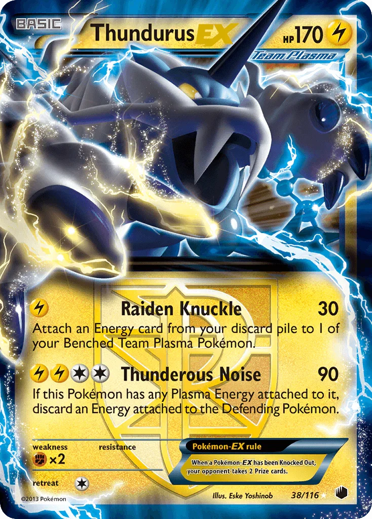 38, Black & White: Plasma Freeze, Fighting[×2], Holofoil, Lightning, Ultra Rare Thundurus EX (38/116) [Black & White: Plasma Freeze] - Trading Card World