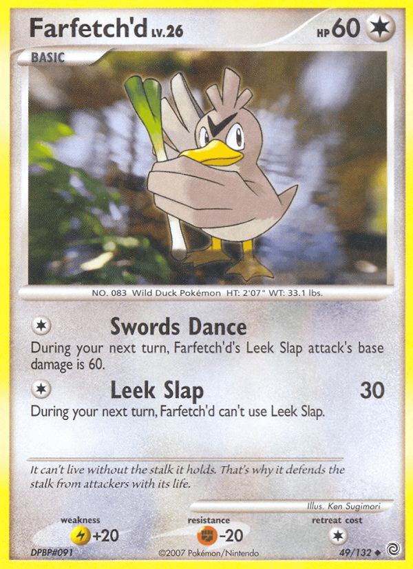 49, Colorless, Diamond & Pearl: Secret Wonders, Fighting[-20], Lightning[+20], Normal, Reverse Holofoil, Uncommon Farfetch'd (49/132) [Diamond & Pearl: Secret Wonders] - Trading Card World