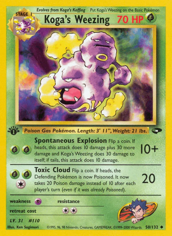 1st Edition Normal, 50, Grass, Gym Challenge 1st Edition, Psychic[×2], Uncommon Koga's Weezing (50/132) [Gym Challenge 1st Edition] - Trading Card World