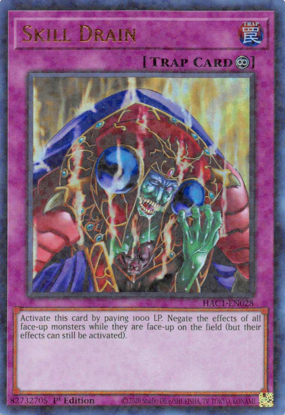 1st Edition, Continuous Trap, Hidden Arsenal: Chapter 1, Parallel Rare, Trap Skill Drain (Duel Terminal) [HAC1-EN028] Parallel Rare - Trading Card World