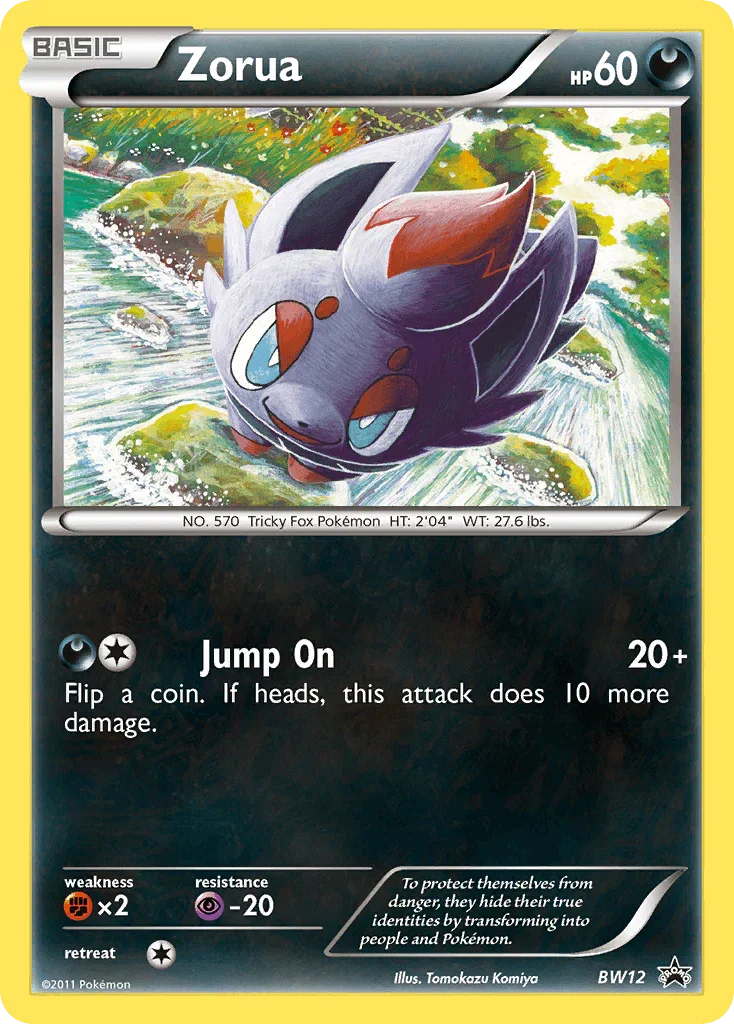 Black & White: Black Star Promos, Black Star Promo, BW12, Darkness, Fighting[×2], Holofoil, Psychic[-20] Zorua (BW12) [Black & White: Black Star Promos] - Trading Card World