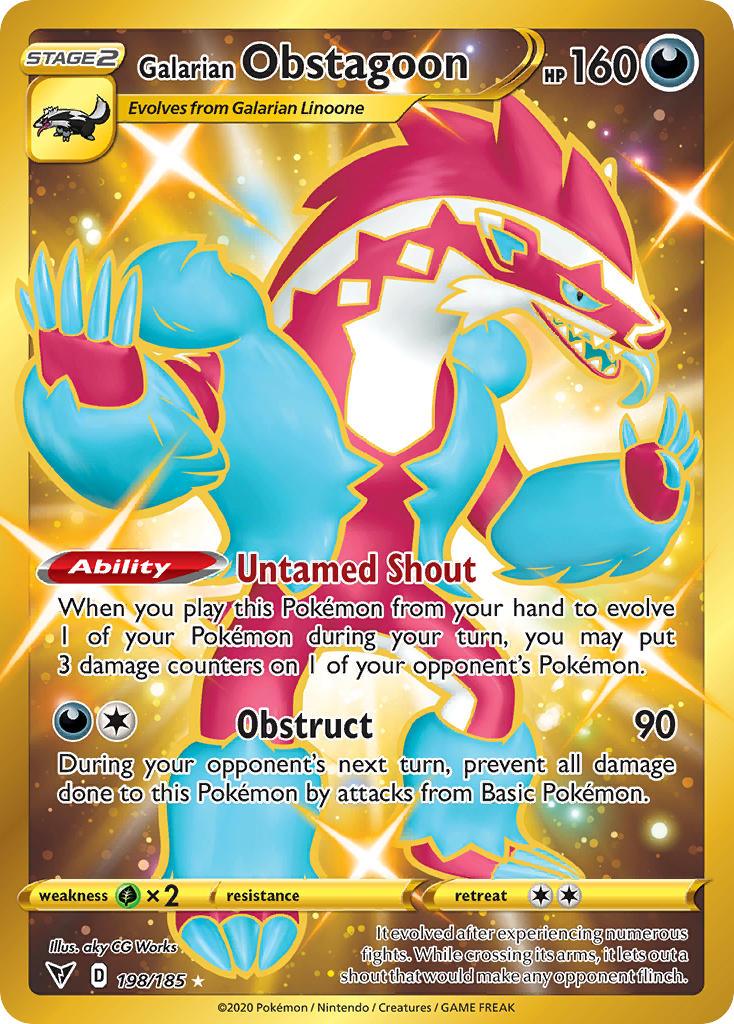198, Darkness, Grass[×2], Holofoil, Secret Rare, Sword & Shield: Vivid Voltage Galarian Obstagoon (198/185) [Sword & Shield: Vivid Voltage] - Trading Card World