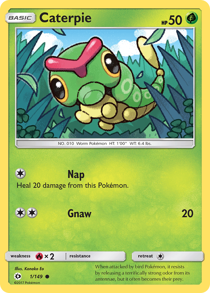 Common, Fire[×2], Grass, Normal, Reverse Holofoil, Sun & Moon: Base Set Caterpie (1/149) [Sun & Moon: Base Set] - Trading Card World