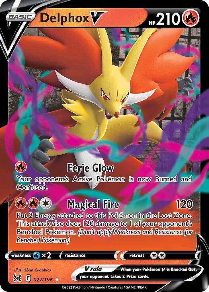 027, Fire, Holofoil, Sword & Shield: Lost Origin, Ultra Rare, Water [x2] Delphox V (027/196) [Sword & Shield: Lost Origin] - Trading Card World