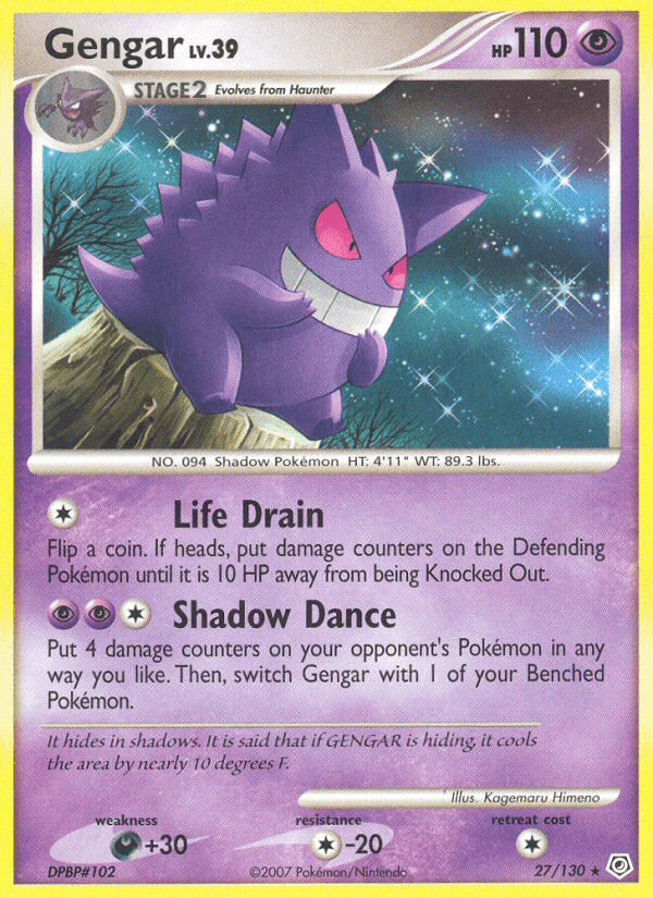 27, Colorless[-20], Darkness[+30], Diamond & Pearl: Base Set, Normal, Psychic, Rare, Reverse Holofoil Gengar (27/130) [Diamond & Pearl: Base Set] - Trading Card World