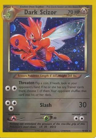 Fire[×2], Grass[-30], Holo Rare, Holofoil, Metal, Neo Destiny Unlimited Dark Scizor (9/105) [Neo Destiny Unlimited] - Trading Card World