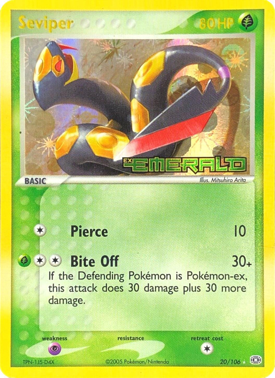 20, EX: Emerald, Grass, Psychic[×2], Rare, Reverse Holofoil Seviper (20/106) (Stamped) [EX: Emerald] - Trading Card World