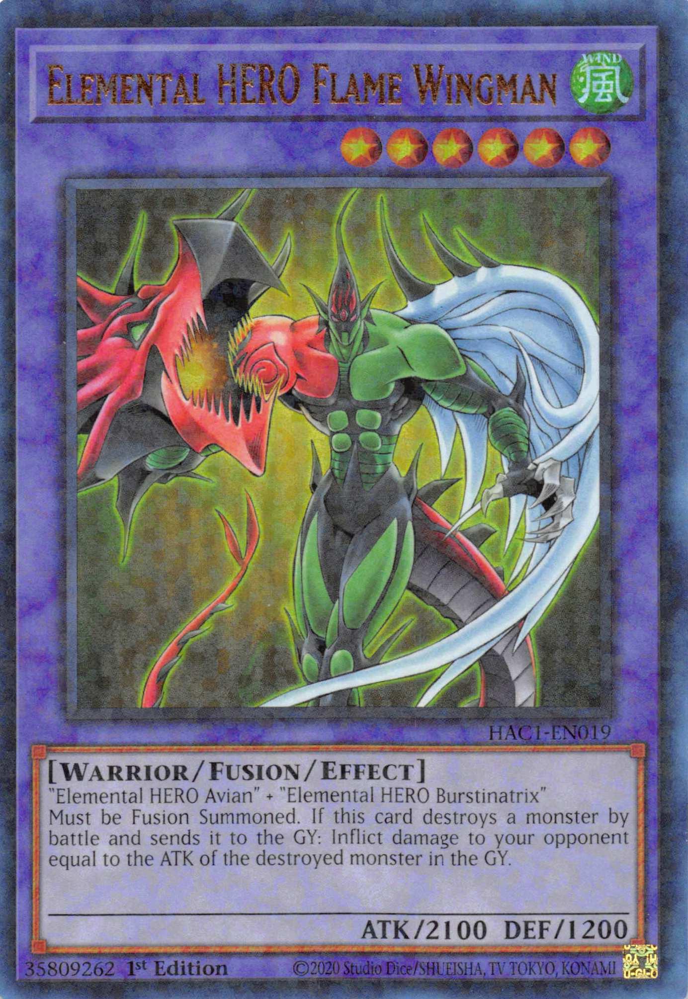 1st Edition, Fusion/Effect Monster, Hidden Arsenal: Chapter 1, Parallel Rare, Warrior, Wind Elemental HERO Flame Wingman (Duel Terminal) [HAC1-EN019] Parallel Rare - Trading Card World