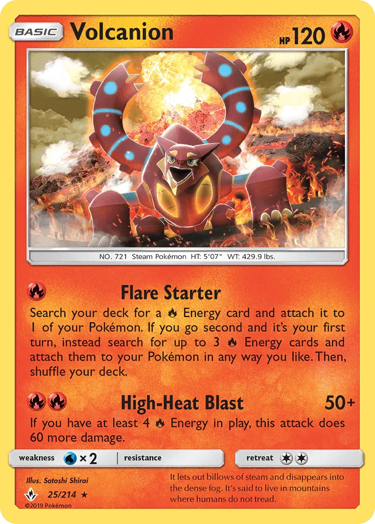25, Fire, Holo Rare, Holofoil, Reverse Holofoil, Sun & Moon: Unbroken Bonds, Water[×2] Volcanion (25/214) [Sun & Moon: Unbroken Bonds] - Trading Card World