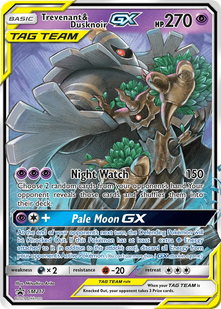 Black Star Promo, Darkness[×2], Fighting[-20], Holofoil, Psychic, SM217, Sun & Moon: Black Star Promos Trevenant & Dusknoir GX (SM217) [Sun & Moon: Black Star Promos] - Trading Card World