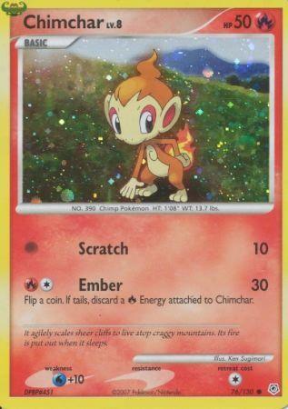 76, Diamond & Pearl: Base Set, Fire, Holofoil, Promo, Water[+10] Chimchar (76/130) (Cosmos Holo) [Diamond & Pearl: Base Set] - Trading Card World