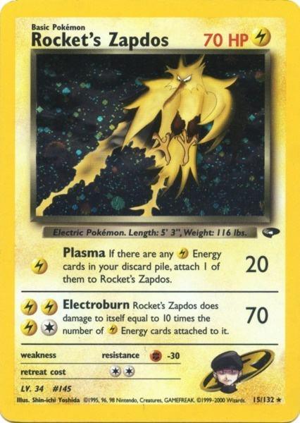 15, Fighting[-30], Gym Challenge Unlimited, Holo Rare, Holofoil, Lightning Rocket's Zapdos (15/132) [Gym Challenge Unlimited] - Trading Card World