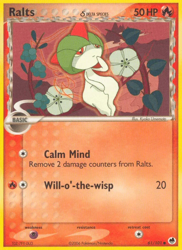 61, Common, EX: Dragon Frontiers, Fire, Normal, Psychic[×2] Ralts (61/101) (Delta Species) [EX: Dragon Frontiers] - Trading Card World