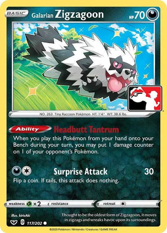117, Common, Darkness, Grass[×2], Holofoil, Normal, Prize Pack Series One Galarian Zigzagoon (117/202) [Prize Pack Series One] - Trading Card World