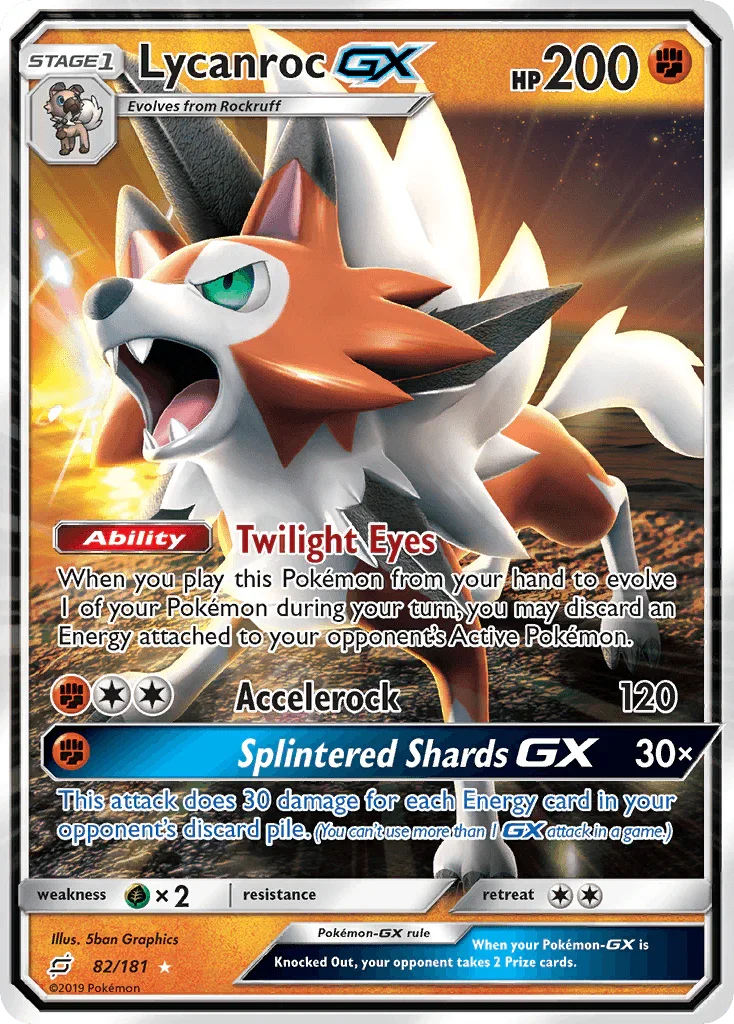 82, Fighting, Grass[×2], Holofoil, Sun & Moon: Team Up, Ultra Rare Lycanroc GX (82/181) [Sun & Moon: Team Up] - Trading Card World